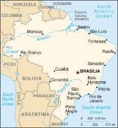 Map of Brazil showing Major Cities